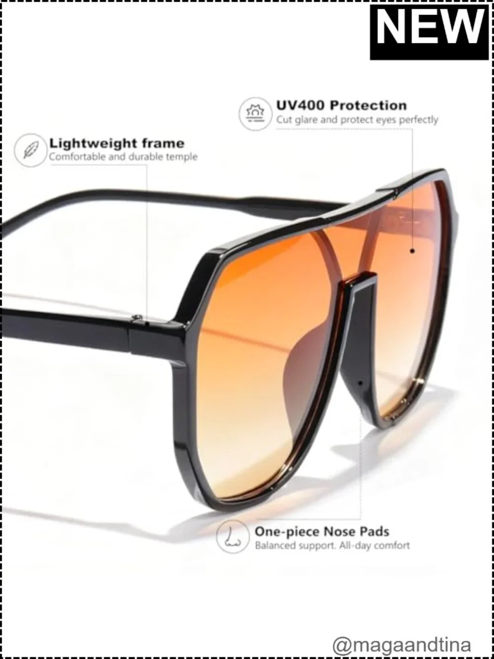 Oversized Square Aviator Sunglasses Retro Double Bridge UV400 Protection Unisex
